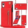 thumbnail image 1 of Crossbody Phone Case for iPhone XR Case with Card Holder for Women,iPhone XR Case Wallet with Strap Lanyard for Men,PU Leather Magnetic Clasp with Kickstand 6.1", Red, 1 of 9