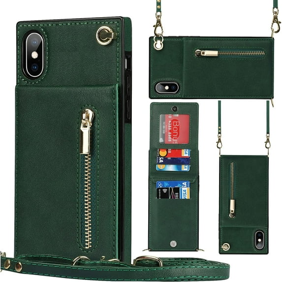 Crossbody Phone Case for iPhone Xs Max Case with Card Holder for Women,iPhone Xs Max Case Wallet with Strap Lanyard for Men,PU Leather Magnetic Clasp with Kickstand 5.5", Green