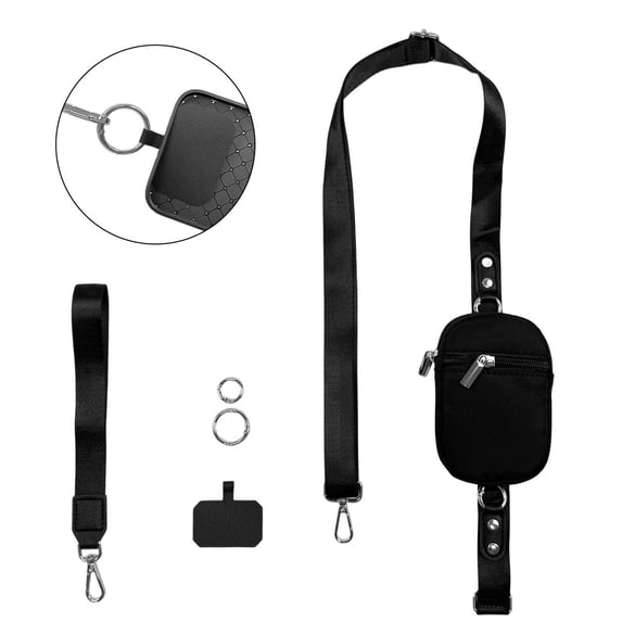 Crossbody Phone Lanyard with Detachable RFID Wristlet Wallet, Adjustable Strap for Phone and Wallet, ID Window and Zipper, Black