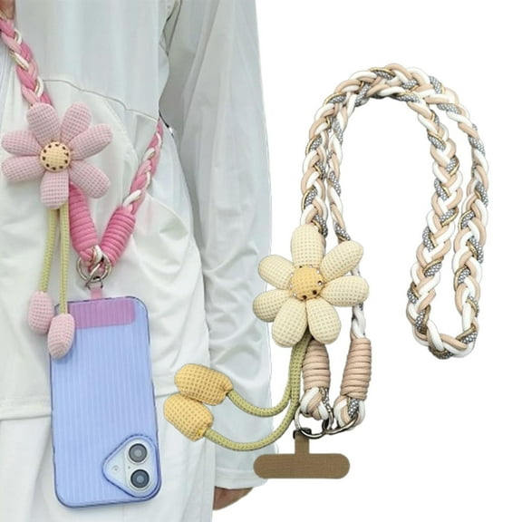 Crossbody Phone Lanyard with Flower Pin, Universal Crossbody Mobile Phone Lanyard with Flowers（A*1PCS)