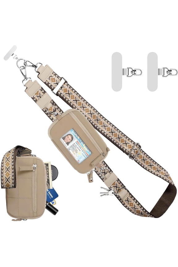 Crossbody Phone Lanyard with Wallet, Detachable Wristlet with Zipper & Id Window, Adjustable Quilted Phone Strap for Men Women Travel Gifts(M)