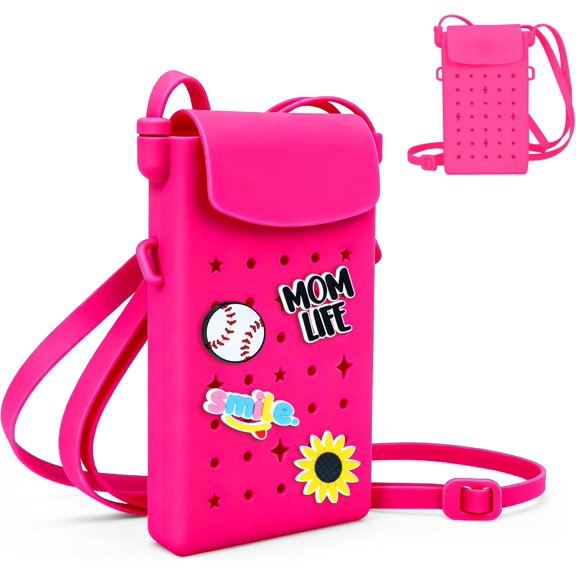 Crossbody Phone Purse with Adjustable  Strap,  Closure, DIY Holes with 15 Charms - Stylish Everyday Cell Phone Bag for Women