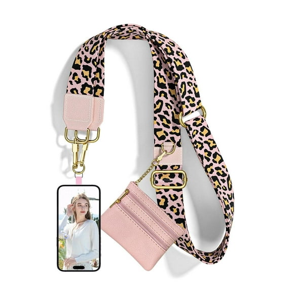 Crossbody Phone Strap with Wallet, Clip and Go Strap for Phone with Wallet, Adjustable Crossbody Cell Belt with Zippered Pouch, Neck Shoulder Cell Lanyard for Women, Purple Geometry