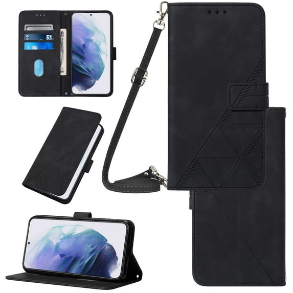 Crossbody Phone case for iPhone XS Max case with Shoulder Strap Card Holder for iPhone XS Max Magnetic flip Wallet Cover Premium PU Leather with Credit Card Slot and Kickstand,
Black