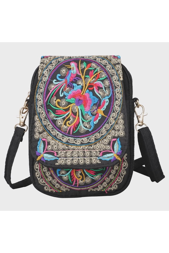 Crossbody Purse, Women's Retro Embroidery Printed Handmade Mini Shoulder Bag, Cellphone Pouch Coin Purse