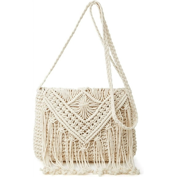 Crossbody Purse for Women Cute Macrame Hobo Satchel Bags Knit Summer Beach Bag Tassels Shoulder Crochet Tote Handbag