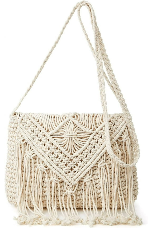 Crossbody Purse for Women Cute Macrame Hobo Satchel Bags Knit Summer Beach Bag Tassels Shoulder Crochet Tote Handbag