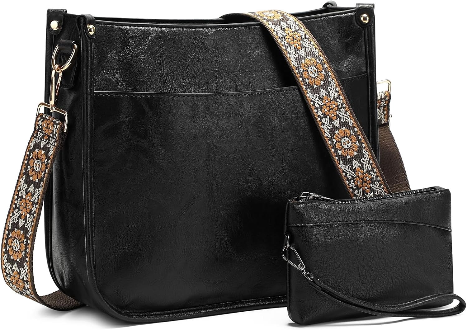 Crossbody Purse for Women Trendy Vegan Leather Hobo Bags for Women Handbags and Wallet 2PCS With Guitar Shoulder Strap