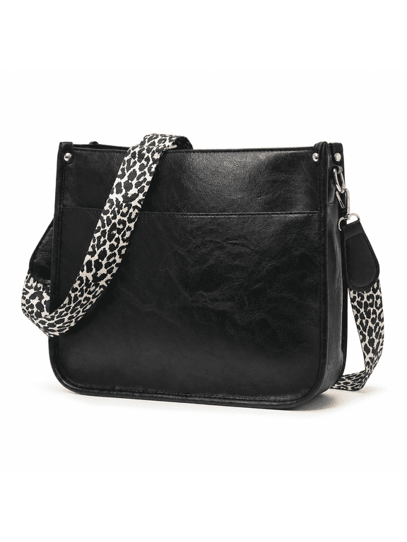 Crossbody Purses and Handbags for Women, Tote Bag with Adjustable Strap Shoulder, Black, Leather
