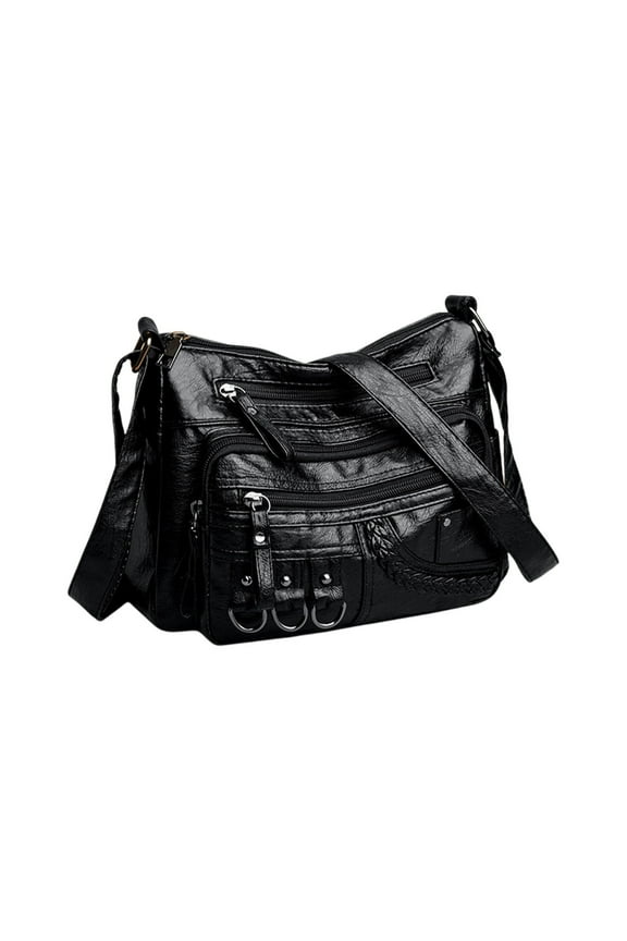 Crossbody Purses for Women Medium Pocketbooks Lightweight Ladies Satchel Bag Multi Pocket Shoulder Handbag Black