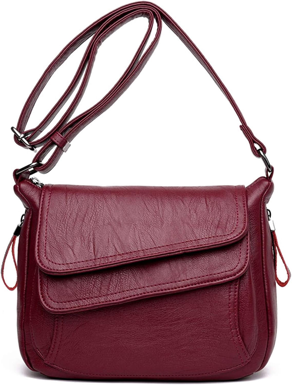 Crossbody Purses for Women PU Leather Hobo Shoulder Bags Travel Purses and Handbags Medium Pocketbooks-Wine Red