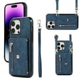 thumbnail image 1 of Crossbody RFID BLOCKING Wallet Case for iPhone 15 Pro Max with Card Holder, Zipper Pocket Kickstand Function Shockproof Purse Phone Cover with Removable Shoulder Strap & Wrist Strap, Blue, 1 of 11