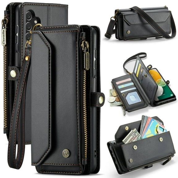 Crossbody for Samsung Galaxy A13 4G 5G Case Wallet【RFID Blocking】with 10-Card Holder Zipper Bills Slot, Soft PU Leather Magnetic Shoulder Wrist Strap for Galaxy A04/A04S/M13 5G Wallet Case Women