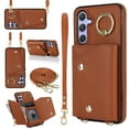 thumbnail image 1 of Crossbody for Samsung Galaxy A14 5G Phone Case for Women, Wallet Case with Credit Card Holder Shoulder Strap & Wrist Lanyard Shockproof Purse Back Flip 360 Ring Holder Kickstand Case,Brown, 1 of 9