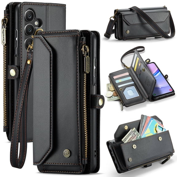 Crossbody for Samsung Galaxy A15 Case Wallet【RFID Blocking】with 10-Card Holder Zipper Bills Slot, Soft PU Leather Magnetic Shoulder Wrist Strap for Samsung Galaxy A15 Wallet Case Women