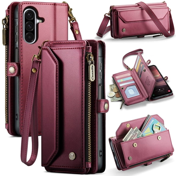 Crossbody for Samsung Galaxy A17 Case Wallet【RFID Blocking】with 10-Card Holder Zipper Bills Slot, Soft PU Leather Magnetic Shoulder Wrist Strap for Samsung Galaxy A17 Wallet Case Women
