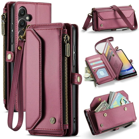 Crossbody for Samsung Galaxy A25 5G Case Wallet【RFID Blocking】with 10-Card Holder Zipper Bills Slot, Soft PU Leather Magnetic Shoulder Wrist Strap for Samsung Galaxy A25 5G Wallet Case Women