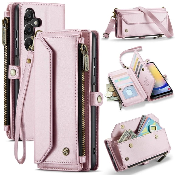 Crossbody for Samsung Galaxy A25 5G Case Wallet【RFID Blocking】with 10-Card Holder Zipper Bills Slot, Soft PU Leather Magnetic Shoulder Wrist Strap for Samsung Galaxy A25 5G Wallet Case Women