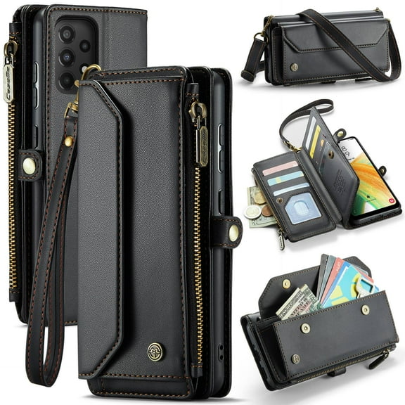 Crossbody for Samsung Galaxy A33 5G Case Wallet【RFID Blocking】with 10-Card Holder Zipper Bills Slot, Soft PU Leather Magnetic Shoulder Wrist Strap for Galaxy A33 5G Wallet Case Women