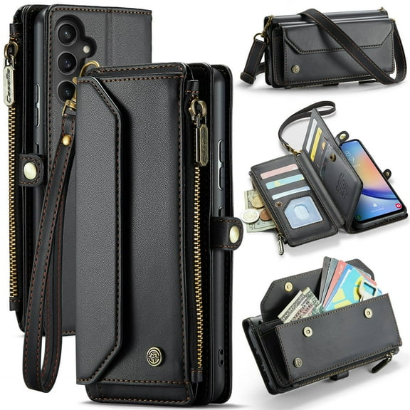 Crossbody for Samsung Galaxy A34 Case Wallet【RFID Blocking】with 10-Card Holder Zipper Bills Slot, Soft PU Leather Magnetic Shoulder Wrist Strap for Samsung Galaxy A34 Wallet Case Women