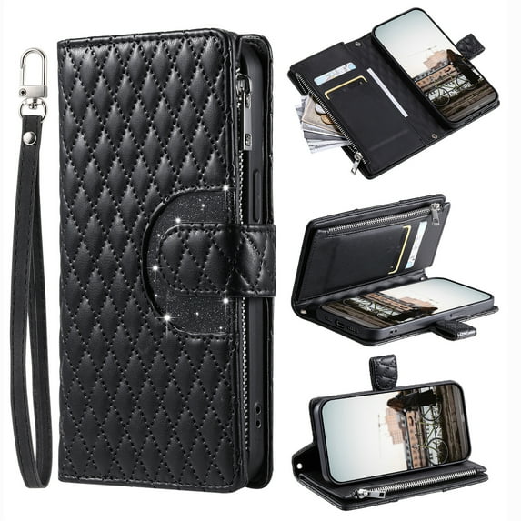 Crossbody for Samsung Galaxy A54 5G Wallet Phone Case with Card Slots Zipper Pocket, Soft Elegant PU Leather Flip Stand Lanyard Wrist Strap Purse Cover for Samsung Galaxy A54 5G Women Girls, Black
