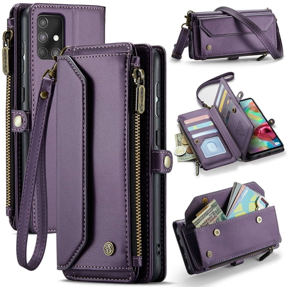 Crossbody for Samsung Galaxy A71 4G Case Wallet【RFID Blocking】with 10-Card Holder Zipper Bills Slot, Soft PU Leather Magnetic Shoulder Wrist Strap for Galaxy A71 4G Wallet Case Women