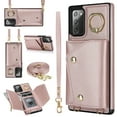 thumbnail image 1 of Crossbody for Samsung Galaxy Note 20 Phone Case for Women, Wallet Case with Credit Card Holder Shoulder Strap & Wrist Lanyard Shockproof Purse Back Flip 360 Ring Holder Kickstand Case,Rosegold, 1 of 8