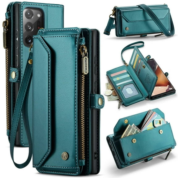 Crossbody for Samsung Galaxy Note 20 Ultra Case Wallet【RFID Blocking】with 10-Card Holder Zipper Bills Slot, Soft PU Leather Magnetic Shoulder Wrist Strap for Galaxy Note 20 Ultra Wallet Case Women