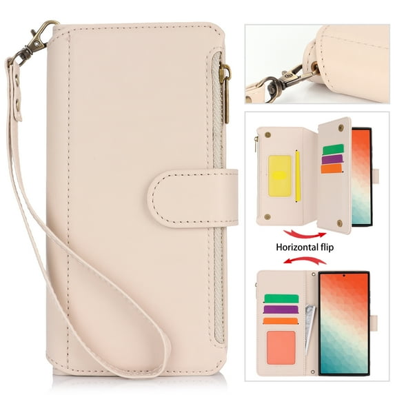 Crossbody for Samsung Galaxy Note 20 Ultra Case Wallet【RFID Blocking】with Card Slots Zipper Pocket, PU Leather Magnetic Flip Stand Wrist Strap Lanyard Wallet Case for Galaxy Note 20 Ultra, White