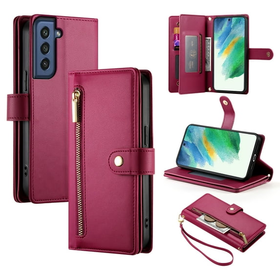 Crossbody for Samsung Galaxy S21 Plus Phone Case Wallet with Card Slots Zipper Pocket, PU Leather Magnetic Lanyard Wrist Strap Purse Cover with Flip Stand for Galaxy S21 Plus Women Girls, Red
