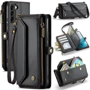 Crossbody for Samsung Galaxy S22 Plus Case Wallet RFID Blocking with 10-Card Holder Zipper Bills Slot, Soft PU Leather Magnetic Shoulder Wrist Strap for Samsung Galaxy S22 Plus Wallet Case Women