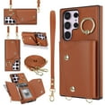 thumbnail image 1 of Crossbody for Samsung Galaxy S23 Ultra Phone Case for Women, Wallet Case with Credit Card Holder Shoulder Strap & Wrist Lanyard Shockproof Purse Back Flip 360 Ring Holder Kickstand Case,Brown, 1 of 9