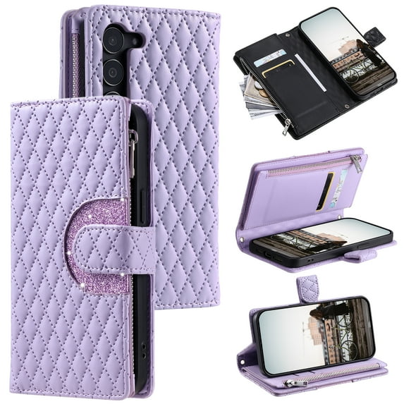 Crossbody for Samsung Galaxy S23 Wallet Phone Case with Card Slots Zipper Pocket, Soft Elegant PU Leather Flip Stand Lanyard Wrist Strap Purse Cover for Samsung Galaxy S23 Women Girls, Purple