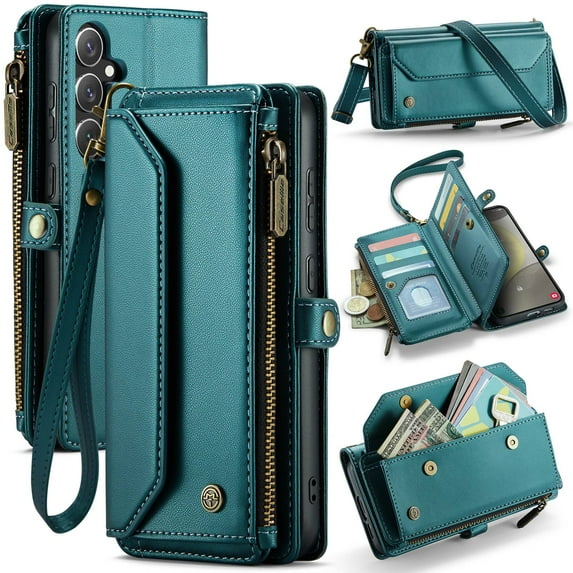 Crossbody for Samsung Galaxy S24 Plus Case Wallet【RFID Blocking】with 10-Card Holder Zipper Bills Slot, Soft PU Leather Magnetic Shoulder Wrist Strap for Samsung Galaxy S24 Plus Wallet Case Women