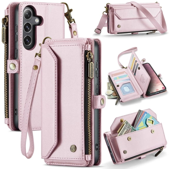 Crossbody for Samsung Galaxy S25 Plus Case Wallet【RFID Blocking】with 10-Card Holder Zipper Bills Slot, Soft PU Leather Magnetic Shoulder Wrist Strap for Samsung Galaxy S25 Plus Wallet Case Women