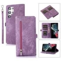 Crossbody For Samsung Galaxy S25 Ultra Wallet Case [Cards Theft Scan Protection] Card Holder Zipper PU Leather Flip Kickstand Cover Shoulder Strap & Short Wrist Strap Magnetic Phone Cover,Purple