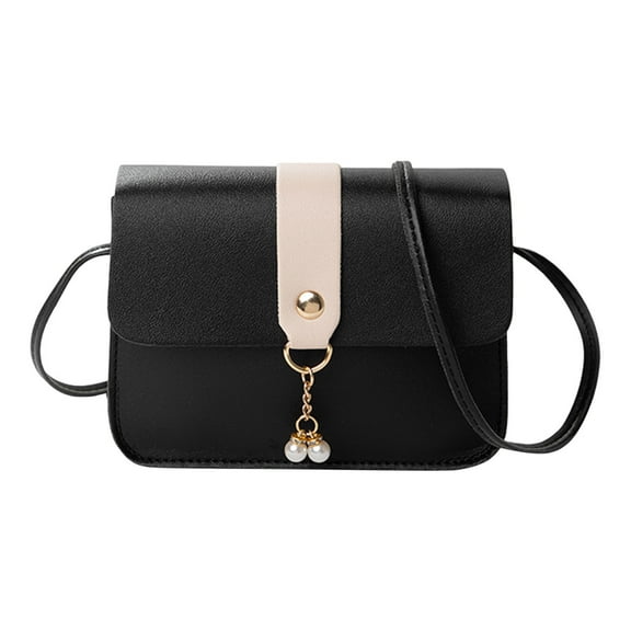 Crossbody Shoulder Bag for Women Girls Small Pearl Leather Satchel Purse Cross Body Handbags Black