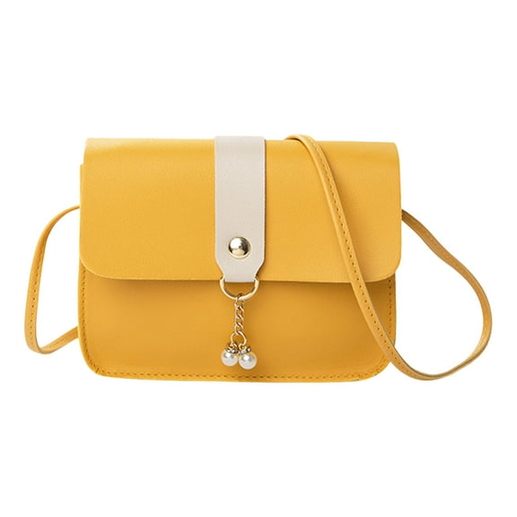 Crossbody Shoulder Bag for Women Girls Small Pearl Leather Satchel Purse Cross Body Handbags Yellow
