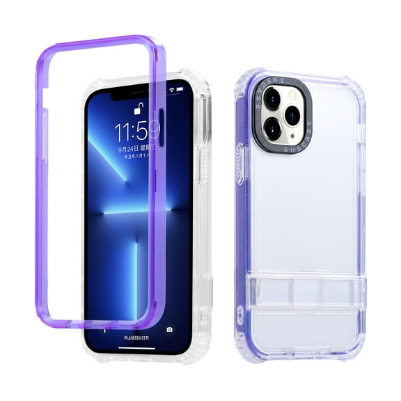 Crossbody Shoulder Strap for iPhone 13 Pro Max Kickstand Case with Adjustable Neck Cord Lanyard Strap,Hybrid Soft TPU + Acrylic Anti-Yellowing Shockproof Phone Case for iPhone 13 Pro Max,Purple