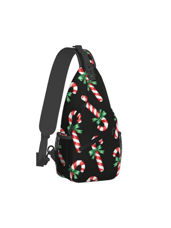 Crossbody Sling Backpack Christmas Candy Cane Travel Sport Hiking Chest Bag Daypack
