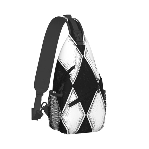 Crossbody Sling Backpack Harlequin Pattern Black And White Travel Sport Hiking Chest Bag Daypack