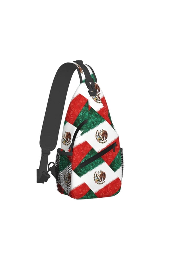 Crossbody Sling Backpack Mexican Flag Print Travel Sport Hiking Chest Bag Daypack