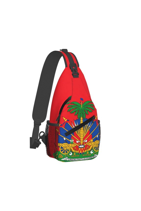 Crossbody Sling Backpack Red Coat Of Arms Of Haiti Travel Sport Hiking Chest Bag Daypack