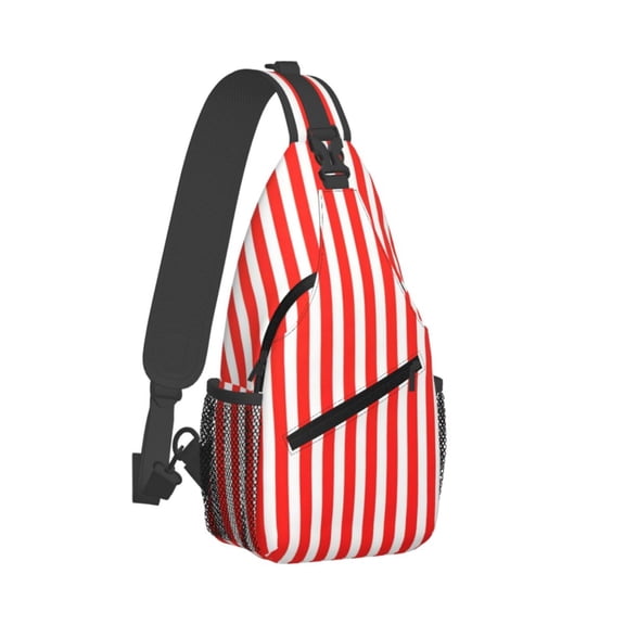 Crossbody Sling Backpack Red White Vertical Stripe Pattern Travel Sport Hiking Chest Bag Daypack