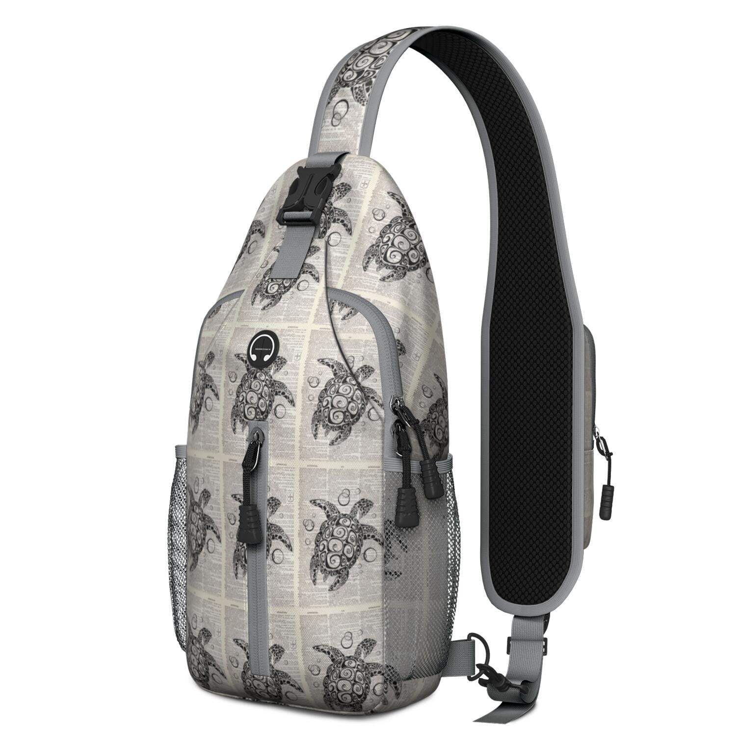 Crossbody Sling Backpack for Women Men Art Deco Turtle Vintage Dictionary Print Shoulder Sling Crossbody Casual Chest Bag for Travel Sports Running Hiking