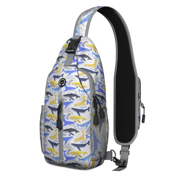Crossbody Sling Backpack for Women Men Cute Whales Seamless Pattern Childish Shoulder Sling Crossbody Casual Chest Bag for Travel Sports Running Hiking