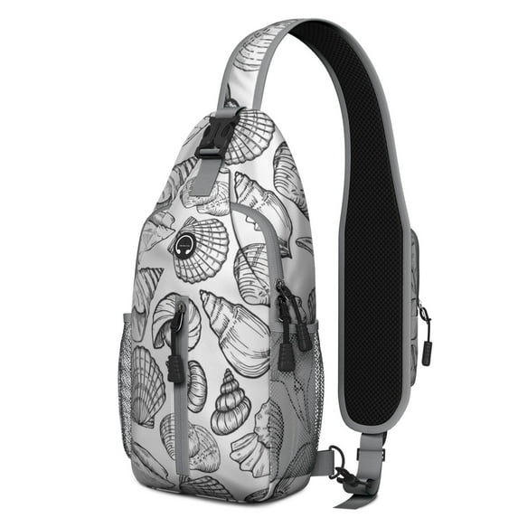 Crossbody Sling Backpack for Women Men Sea Shells Black and White Beach Vintage Shoulder Sling Crossbody Casual Chest Bag for Travel Sports Running Hiking