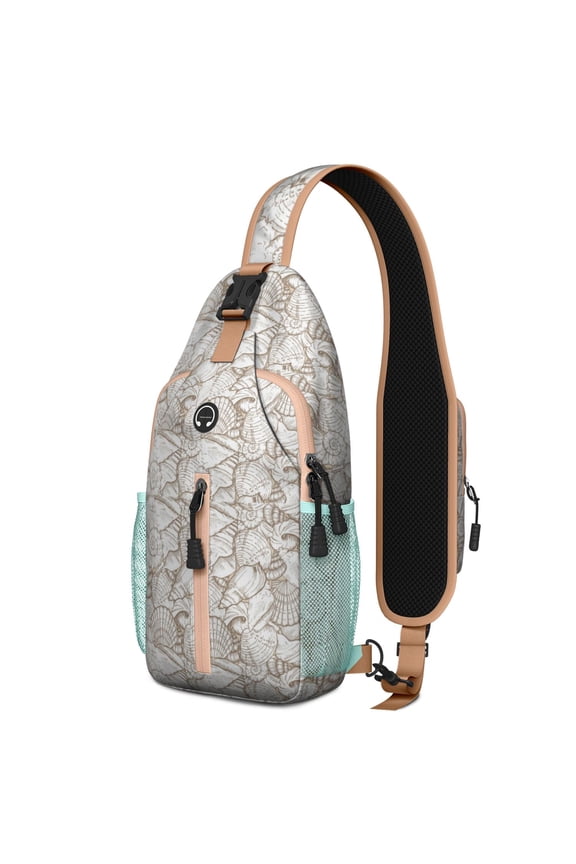 Crossbody Sling Backpack for Women Men Sea Shells Vintage Beach Sea Shore Conch Shell Shoulder Sling Crossbody Casual Chest Bag for Travel Sports Running Hiking