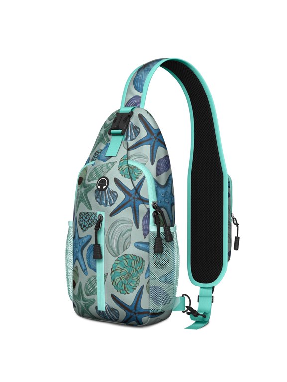Crossbody Sling Backpack for Women Men Starfish Ocean Themed Underwater Marine Shoulder Sling Crossbody Casual Chest Bag for Travel Sports Running Hiking
