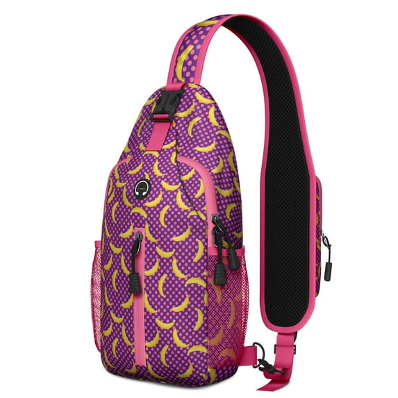 Crossbody Sling Backpack for Women Men Bananas on Violet Dotted Pattern Shoulder Sling Crossbody Casual Chest Bag for Travel Sports Running Hiking